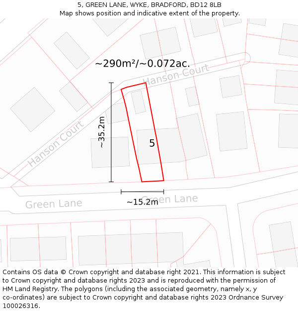 5, GREEN LANE, WYKE, BRADFORD, BD12 8LB: Plot and title map