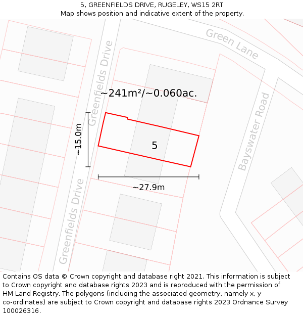 5, GREENFIELDS DRIVE, RUGELEY, WS15 2RT: Plot and title map