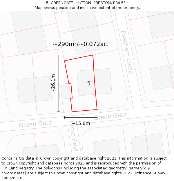 5, GREENGATE, HUTTON, PRESTON, PR4 5FH: Plot and title map