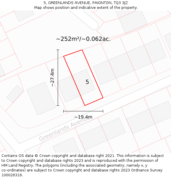 5, GREENLANDS AVENUE, PAIGNTON, TQ3 3JZ: Plot and title map