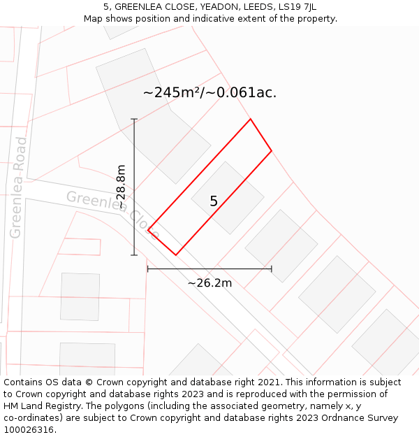 5, GREENLEA CLOSE, YEADON, LEEDS, LS19 7JL: Plot and title map