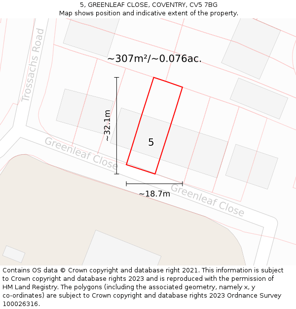 5, GREENLEAF CLOSE, COVENTRY, CV5 7BG: Plot and title map