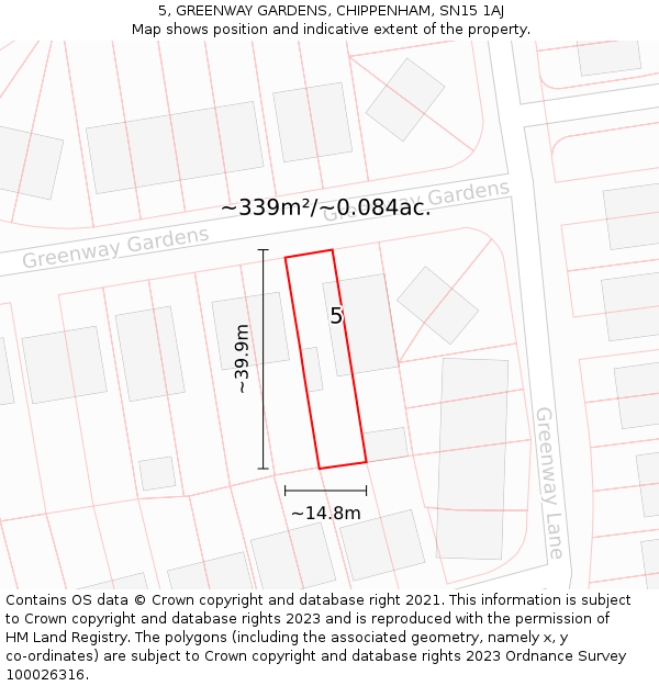 5, GREENWAY GARDENS, CHIPPENHAM, SN15 1AJ: Plot and title map