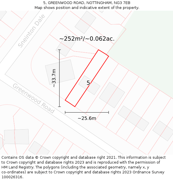 5, GREENWOOD ROAD, NOTTINGHAM, NG3 7EB: Plot and title map