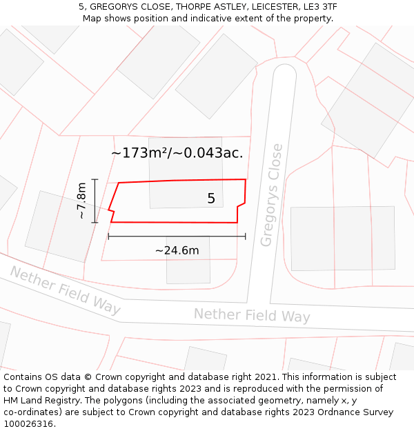 5, GREGORYS CLOSE, THORPE ASTLEY, LEICESTER, LE3 3TF: Plot and title map