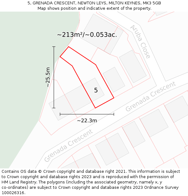 5, GRENADA CRESCENT, NEWTON LEYS, MILTON KEYNES, MK3 5GB: Plot and title map