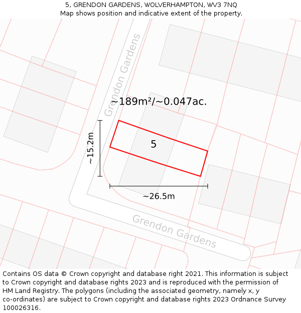 5, GRENDON GARDENS, WOLVERHAMPTON, WV3 7NQ: Plot and title map