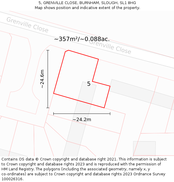 5, GRENVILLE CLOSE, BURNHAM, SLOUGH, SL1 8HG: Plot and title map