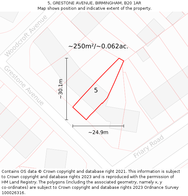 5, GRESTONE AVENUE, BIRMINGHAM, B20 1AR: Plot and title map