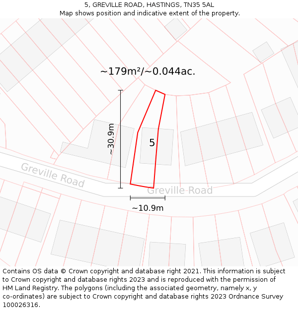 5, GREVILLE ROAD, HASTINGS, TN35 5AL: Plot and title map