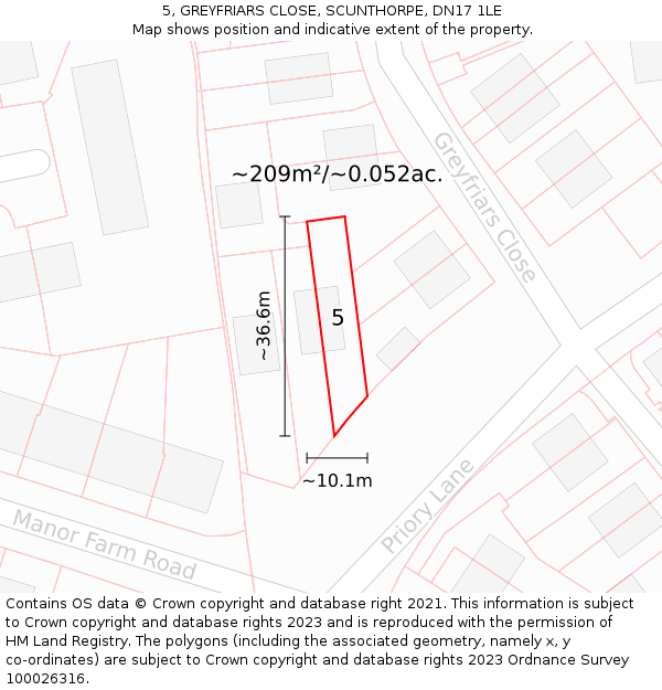 5, GREYFRIARS CLOSE, SCUNTHORPE, DN17 1LE: Plot and title map