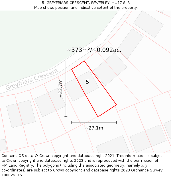 5, GREYFRIARS CRESCENT, BEVERLEY, HU17 8LR: Plot and title map