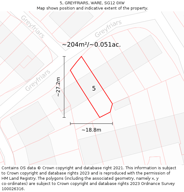 5, GREYFRIARS, WARE, SG12 0XW: Plot and title map