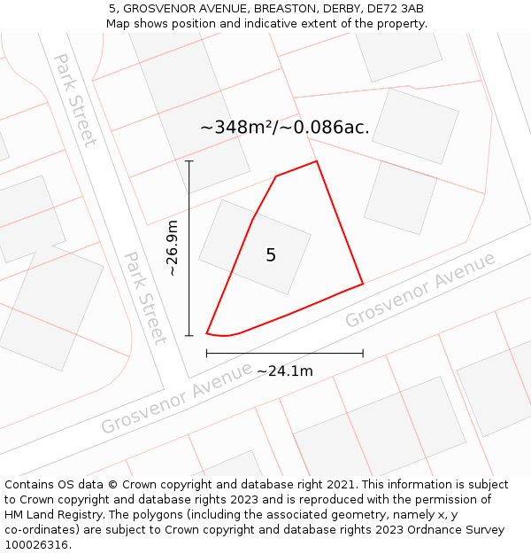 5, GROSVENOR AVENUE, BREASTON, DERBY, DE72 3AB: Plot and title map