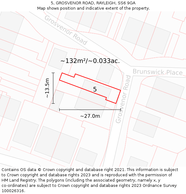 5, GROSVENOR ROAD, RAYLEIGH, SS6 9GA: Plot and title map