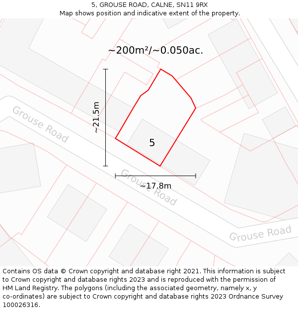 5, GROUSE ROAD, CALNE, SN11 9RX: Plot and title map