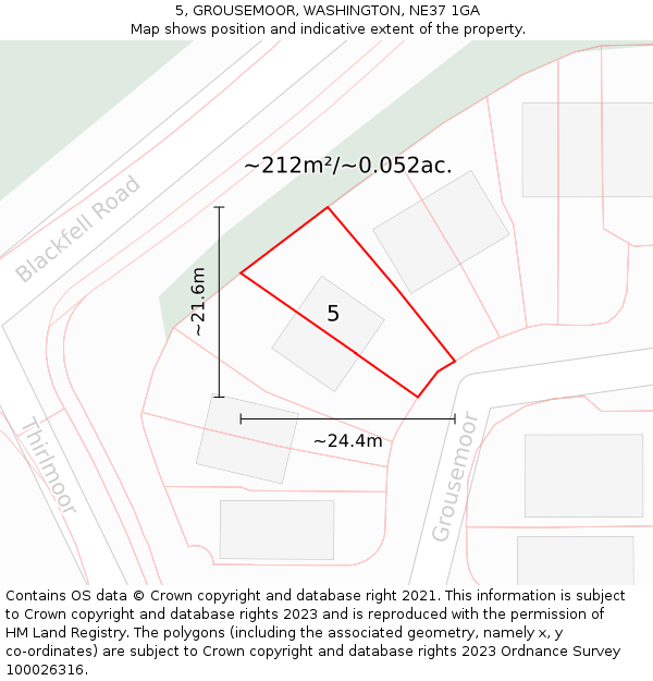 5, GROUSEMOOR, WASHINGTON, NE37 1GA: Plot and title map