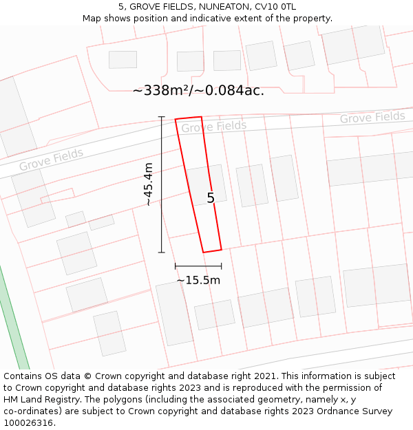 5, GROVE FIELDS, NUNEATON, CV10 0TL: Plot and title map