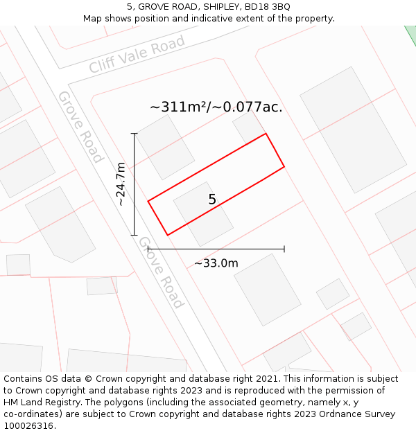 5, GROVE ROAD, SHIPLEY, BD18 3BQ: Plot and title map