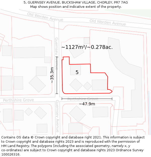 5, GUERNSEY AVENUE, BUCKSHAW VILLAGE, CHORLEY, PR7 7AG: Plot and title map