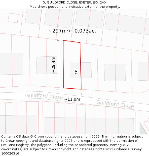 5, GUILDFORD CLOSE, EXETER, EX4 2HX: Plot and title map