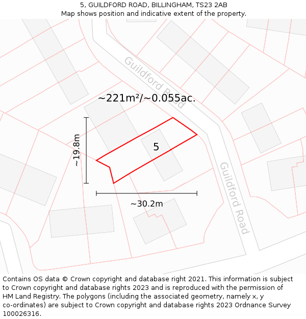 5, GUILDFORD ROAD, BILLINGHAM, TS23 2AB: Plot and title map