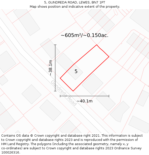 5, GUNDREDA ROAD, LEWES, BN7 1PT: Plot and title map