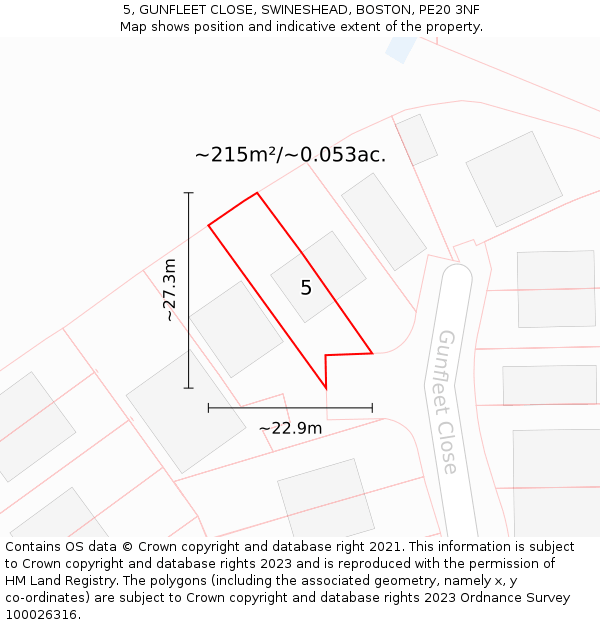 5, GUNFLEET CLOSE, SWINESHEAD, BOSTON, PE20 3NF: Plot and title map