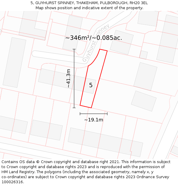 5, GUYHURST SPINNEY, THAKEHAM, PULBOROUGH, RH20 3EL: Plot and title map