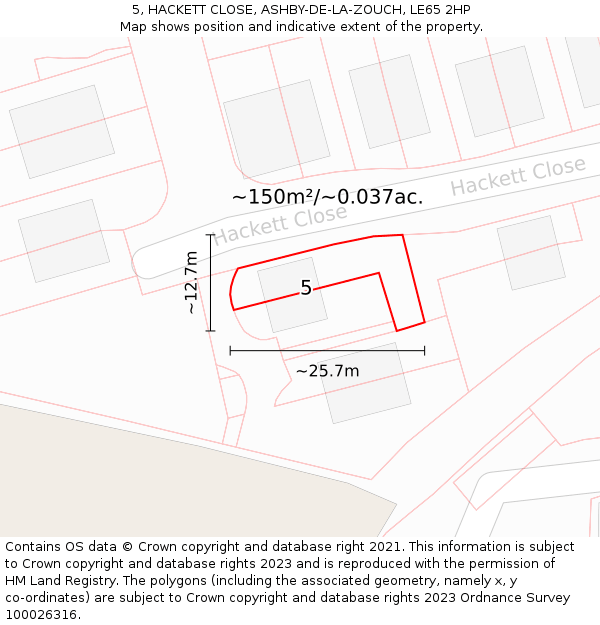 5, HACKETT CLOSE, ASHBY-DE-LA-ZOUCH, LE65 2HP: Plot and title map