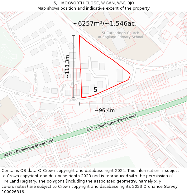 5, HACKWORTH CLOSE, WIGAN, WN1 3JQ: Plot and title map