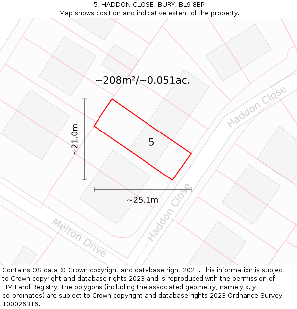 5, HADDON CLOSE, BURY, BL9 8BP: Plot and title map