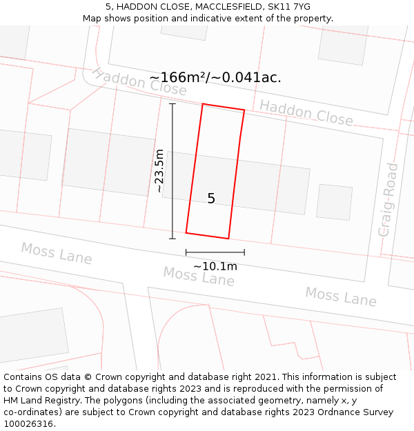 5, HADDON CLOSE, MACCLESFIELD, SK11 7YG: Plot and title map