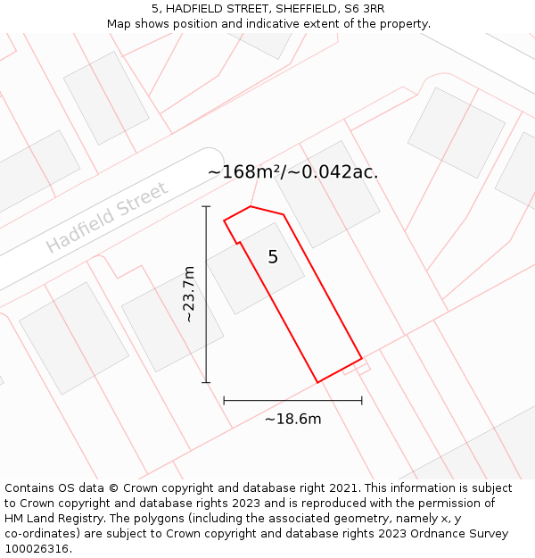 5, HADFIELD STREET, SHEFFIELD, S6 3RR: Plot and title map