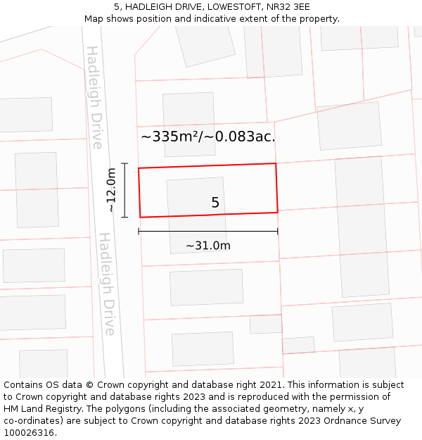 5, HADLEIGH DRIVE, LOWESTOFT, NR32 3EE: Plot and title map