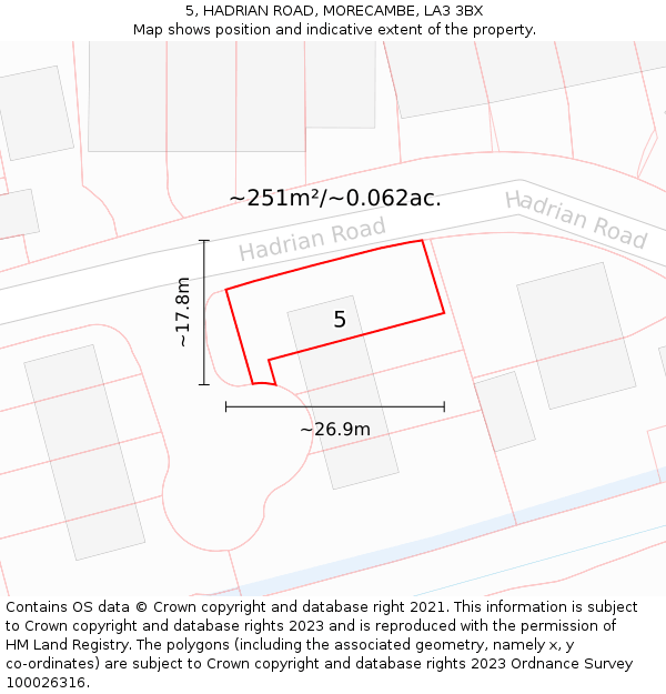 5, HADRIAN ROAD, MORECAMBE, LA3 3BX: Plot and title map