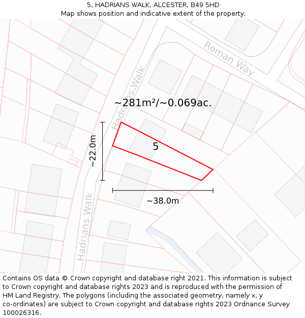 5, HADRIANS WALK, ALCESTER, B49 5HD: Plot and title map
