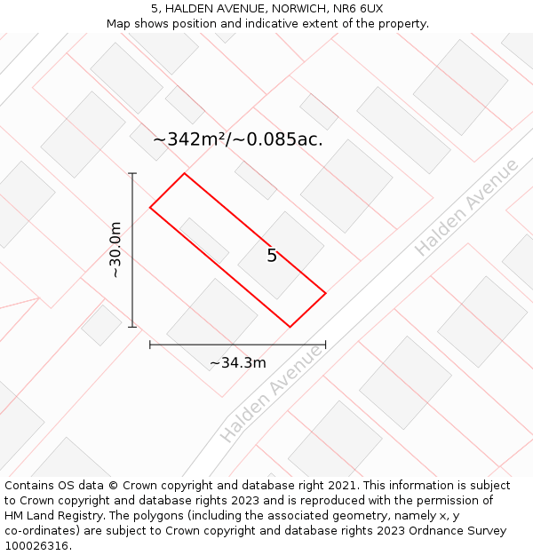 5, HALDEN AVENUE, NORWICH, NR6 6UX: Plot and title map
