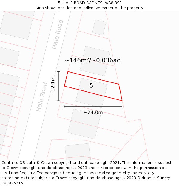 5, HALE ROAD, WIDNES, WA8 8SF: Plot and title map
