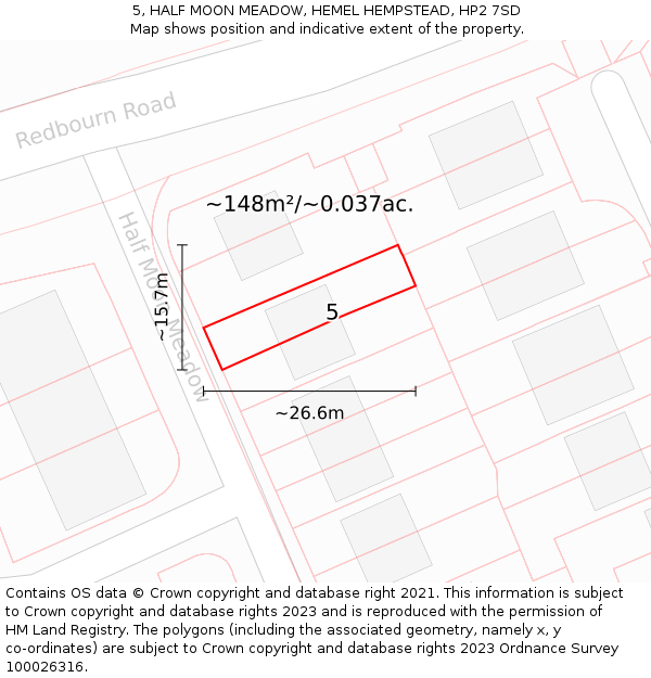 5, HALF MOON MEADOW, HEMEL HEMPSTEAD, HP2 7SD: Plot and title map