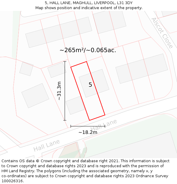 5, HALL LANE, MAGHULL, LIVERPOOL, L31 3DY: Plot and title map