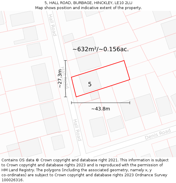 5, HALL ROAD, BURBAGE, HINCKLEY, LE10 2LU: Plot and title map