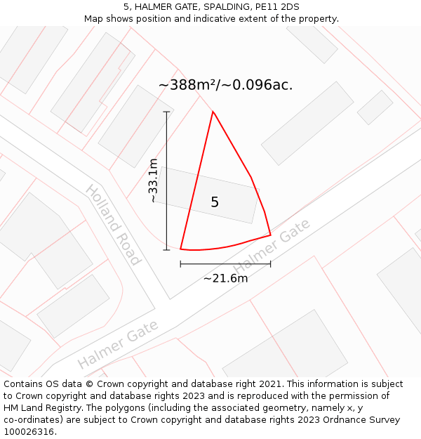 5, HALMER GATE, SPALDING, PE11 2DS: Plot and title map