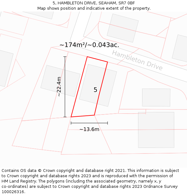 5, HAMBLETON DRIVE, SEAHAM, SR7 0BF: Plot and title map