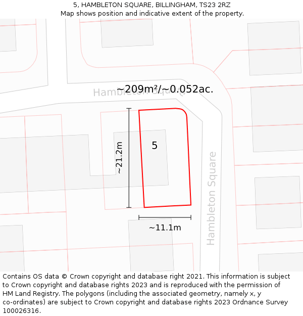 5, HAMBLETON SQUARE, BILLINGHAM, TS23 2RZ: Plot and title map