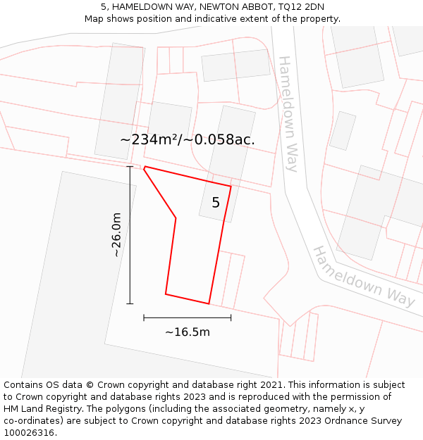 5, HAMELDOWN WAY, NEWTON ABBOT, TQ12 2DN: Plot and title map