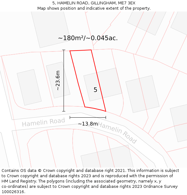 5, HAMELIN ROAD, GILLINGHAM, ME7 3EX: Plot and title map