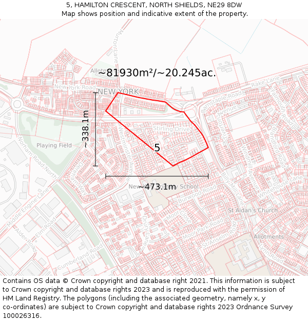 5, HAMILTON CRESCENT, NORTH SHIELDS, NE29 8DW: Plot and title map