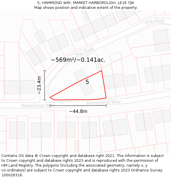 5, HAMMOND WAY, MARKET HARBOROUGH, LE16 7JW: Plot and title map