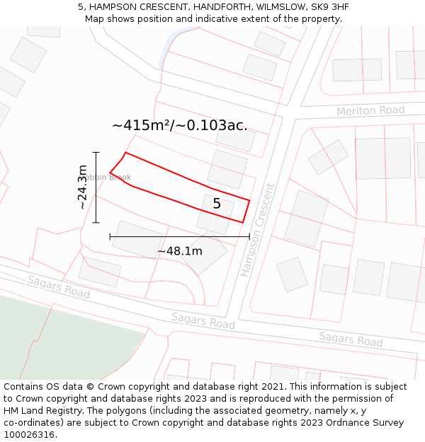 5, HAMPSON CRESCENT, HANDFORTH, WILMSLOW, SK9 3HF: Plot and title map